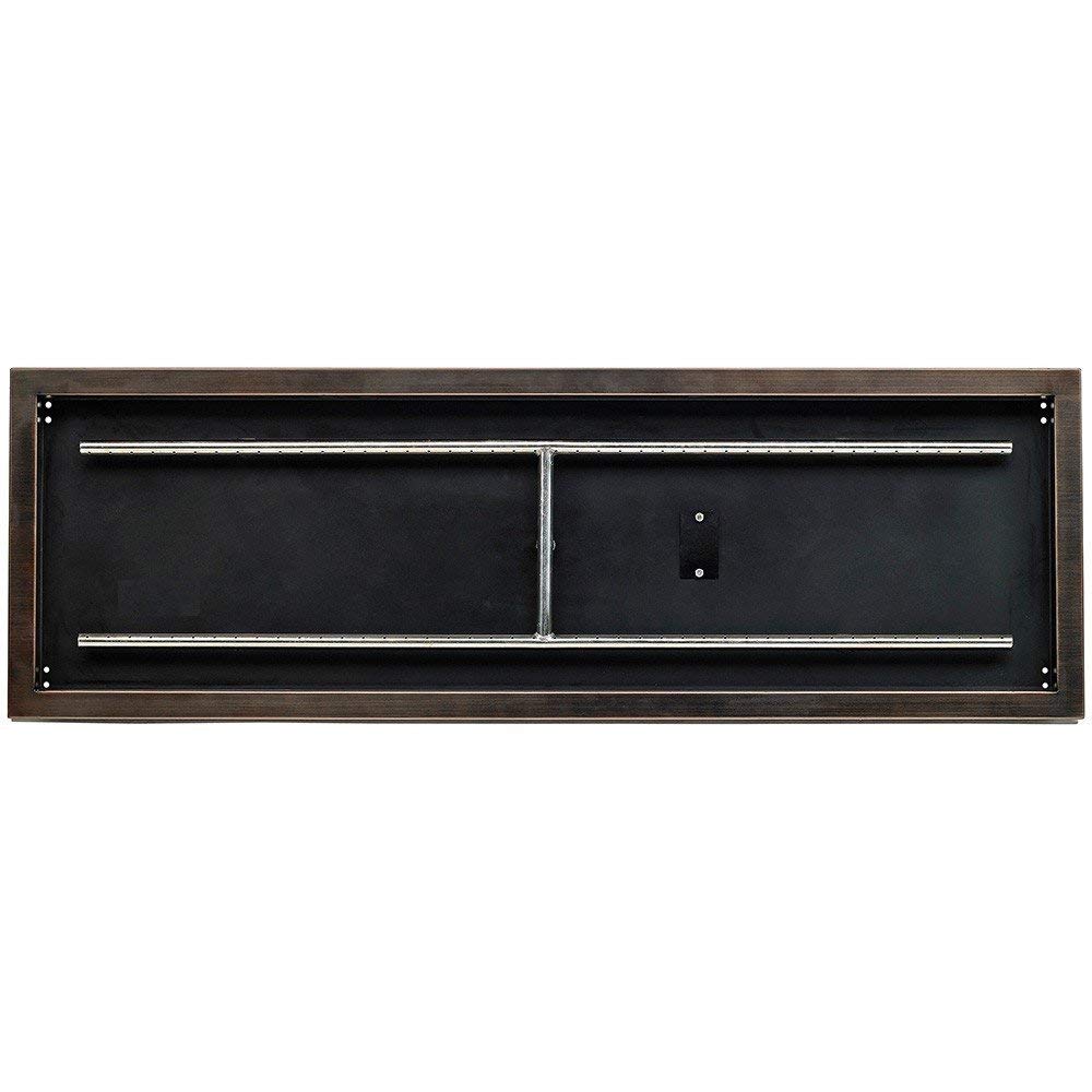 Rectangular oil-rubbed bronze burner pan with black interior and cross-shaped divider