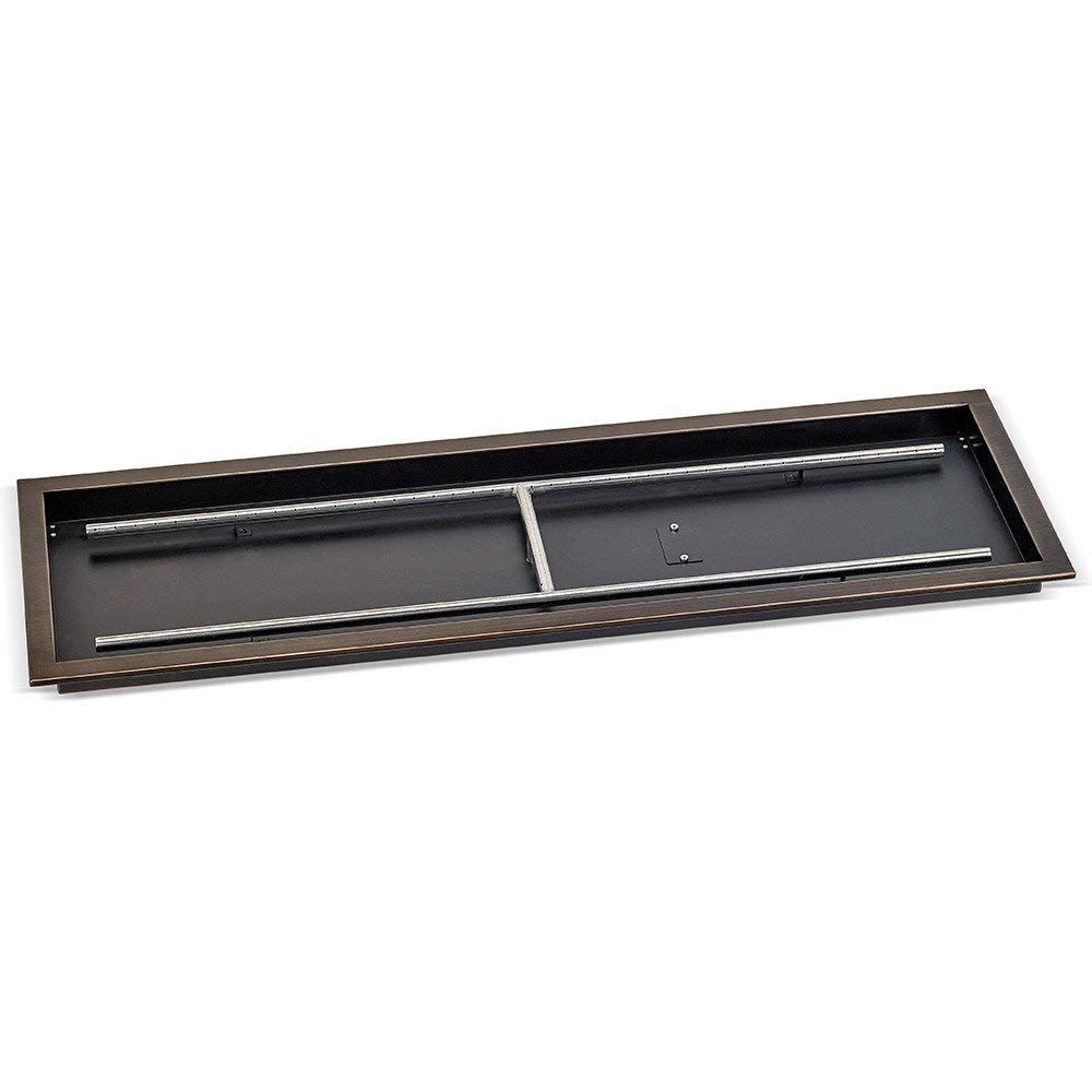 Rectangular burner pan with black interior and chrome-like tube burner across center