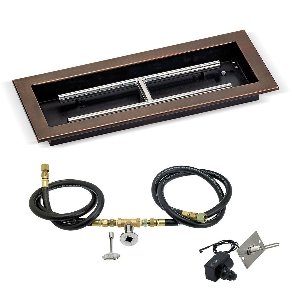 Oil-rubbed bronze burner tray kit with spark ignition components and black gas hoses