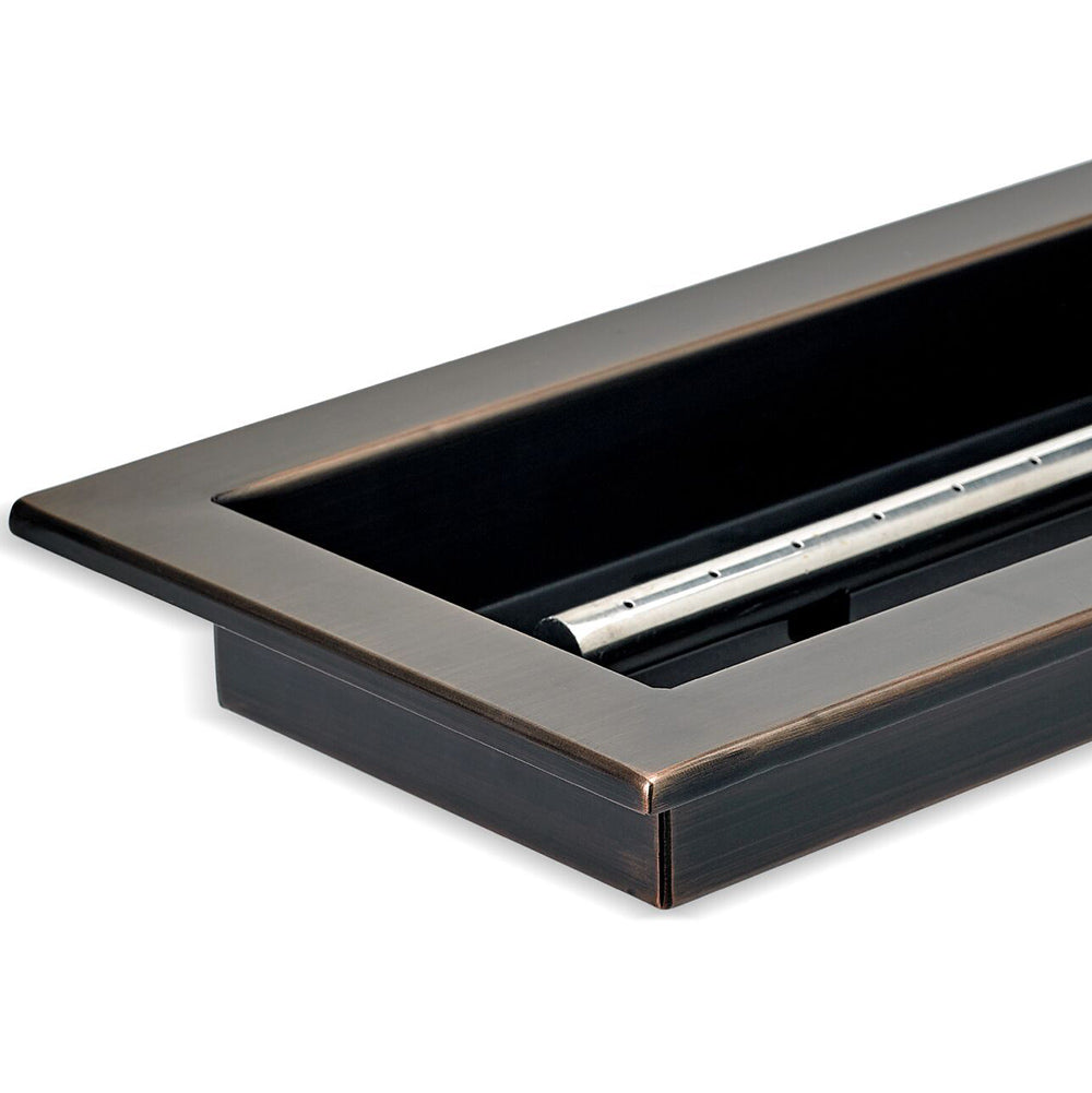Rectangular burner pan with oil-rubbed bronze rim and black interior tray