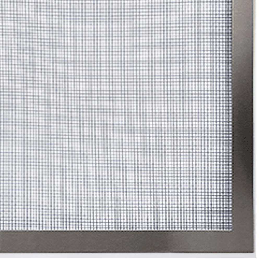 Framed mesh screen close-up with fine grid pattern and dark edge frame
