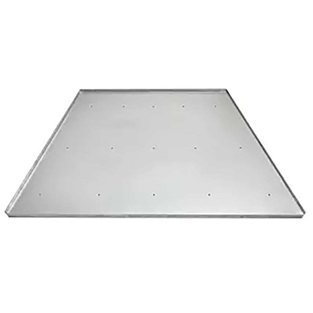 36-inch outdoor drain pan with slanted metal design and evenly spaced small holes