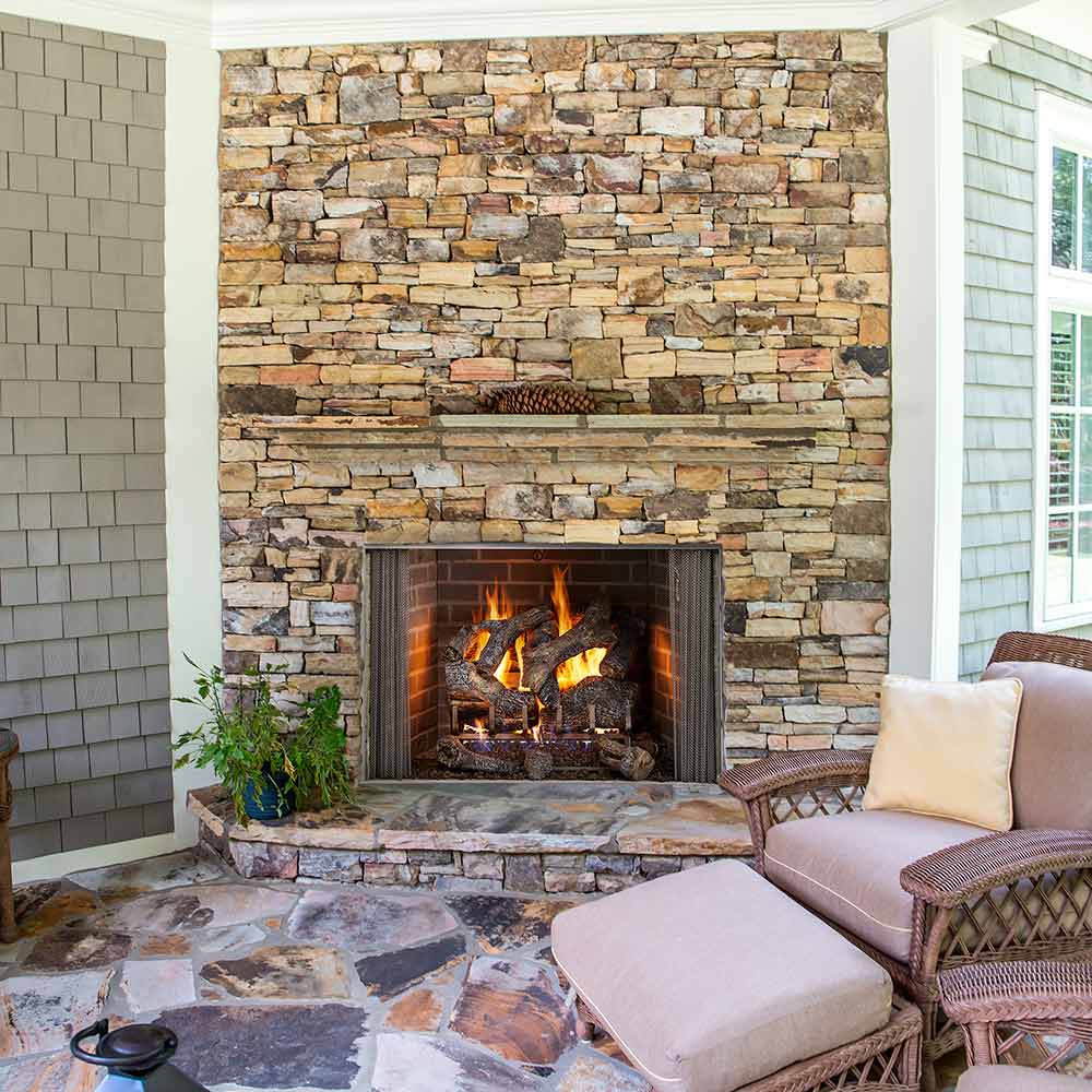 Outdoor Lifestyles Cottagewood 36-Inch Outdoor Firebox with Gas Log Set