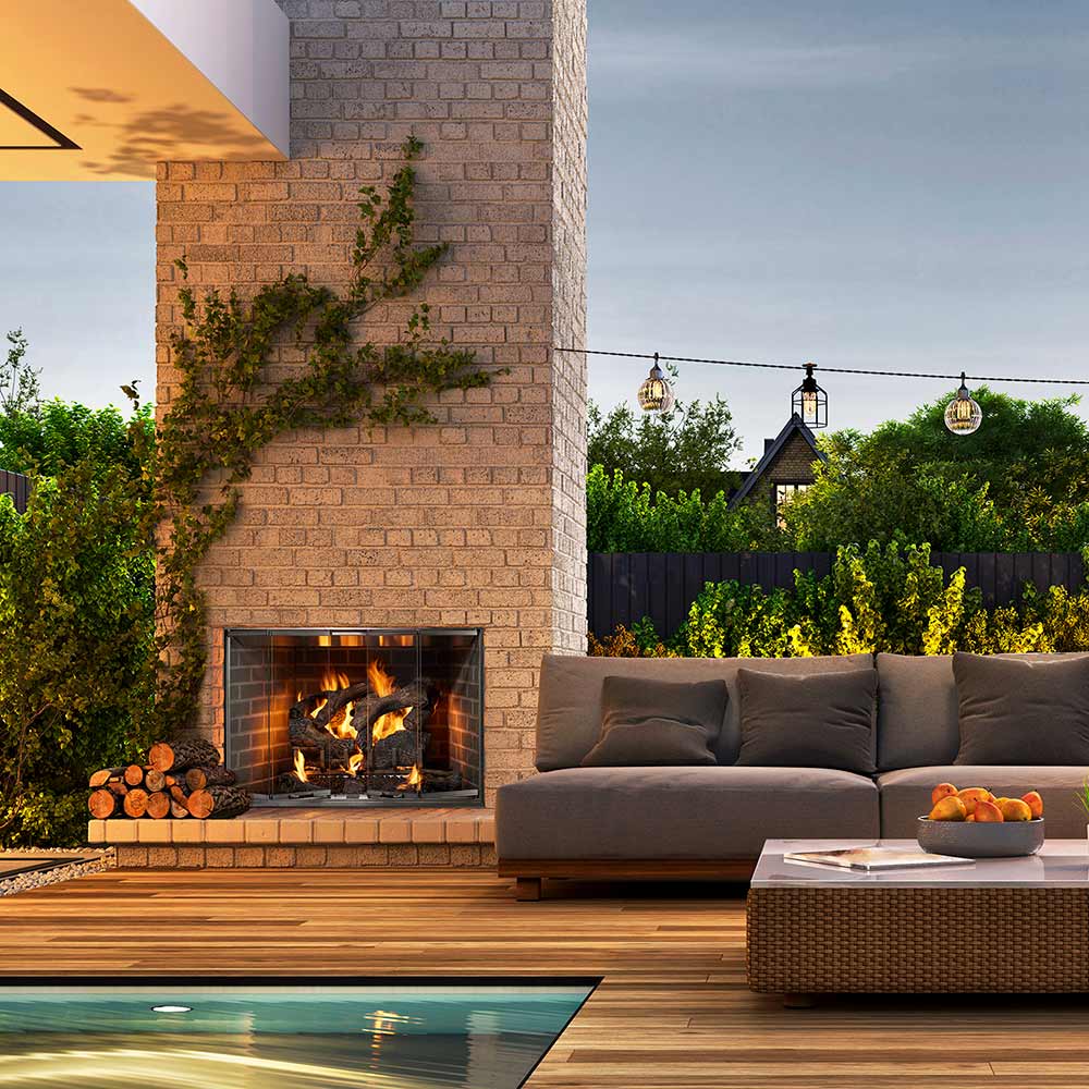 Outdoor Lifestyles Cottagewood 36-Inch Outdoor Firebox with Gas Log Set