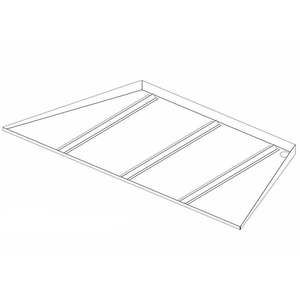 Rectangular drain pan with raised edges and three parallel channels
