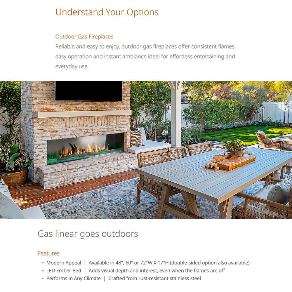 Outdoor Lifestyles Lanai 72-Inch Outdoor Linear Gas Fireplace with Intellifire Ignition