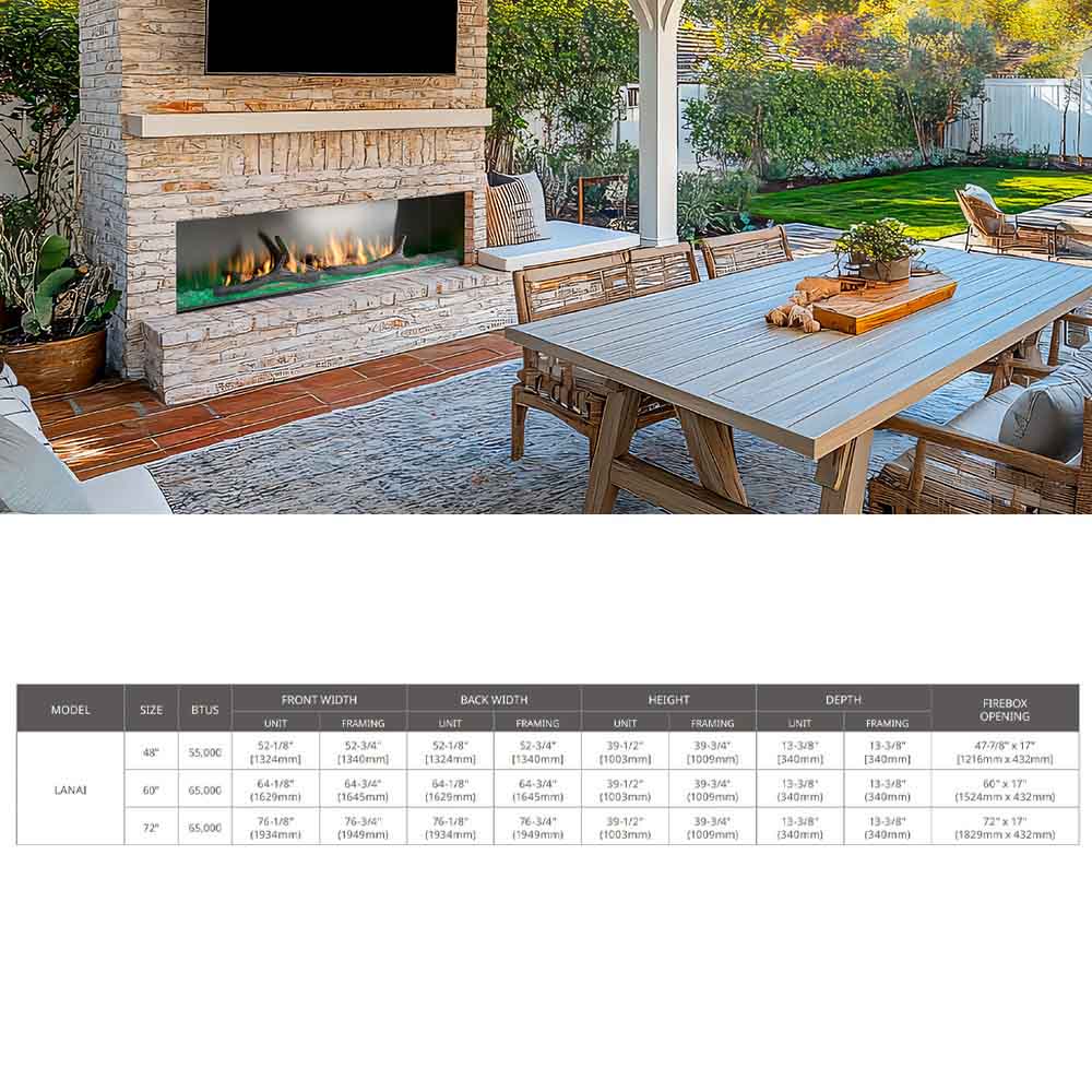 Outdoor Lifestyles Lanai 72-Inch Outdoor Linear Gas Fireplace with Intellifire Ignition