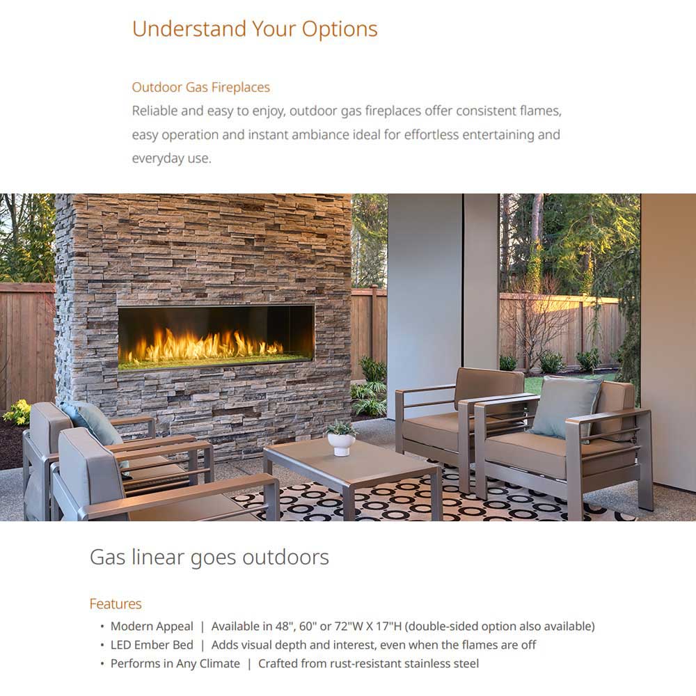 Outdoor Lifestyles Lanai 60-Inch Outdoor See-Through Linear Gas Fireplace with Intellifire Plus Ignition