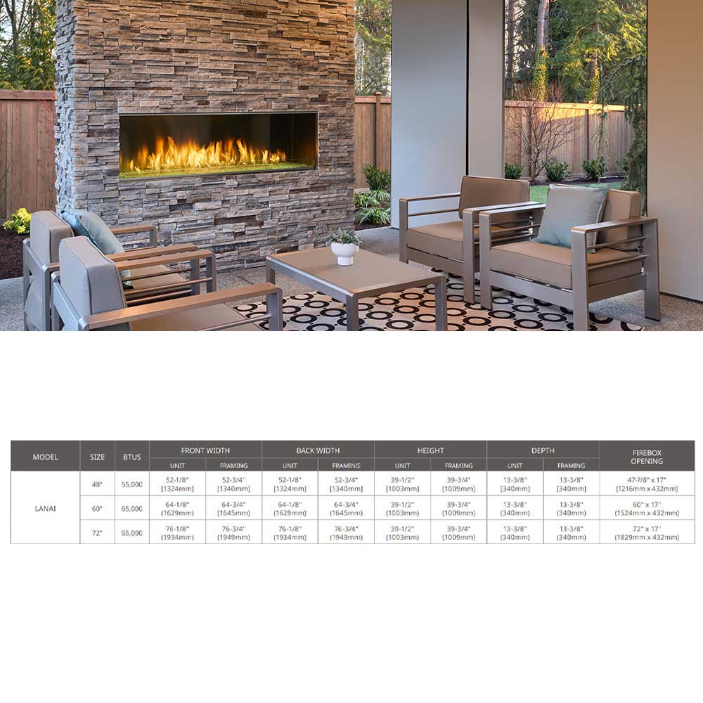 Outdoor Lifestyles Lanai 60-Inch Outdoor See-Through Linear Gas Fireplace with Intellifire Plus Ignition