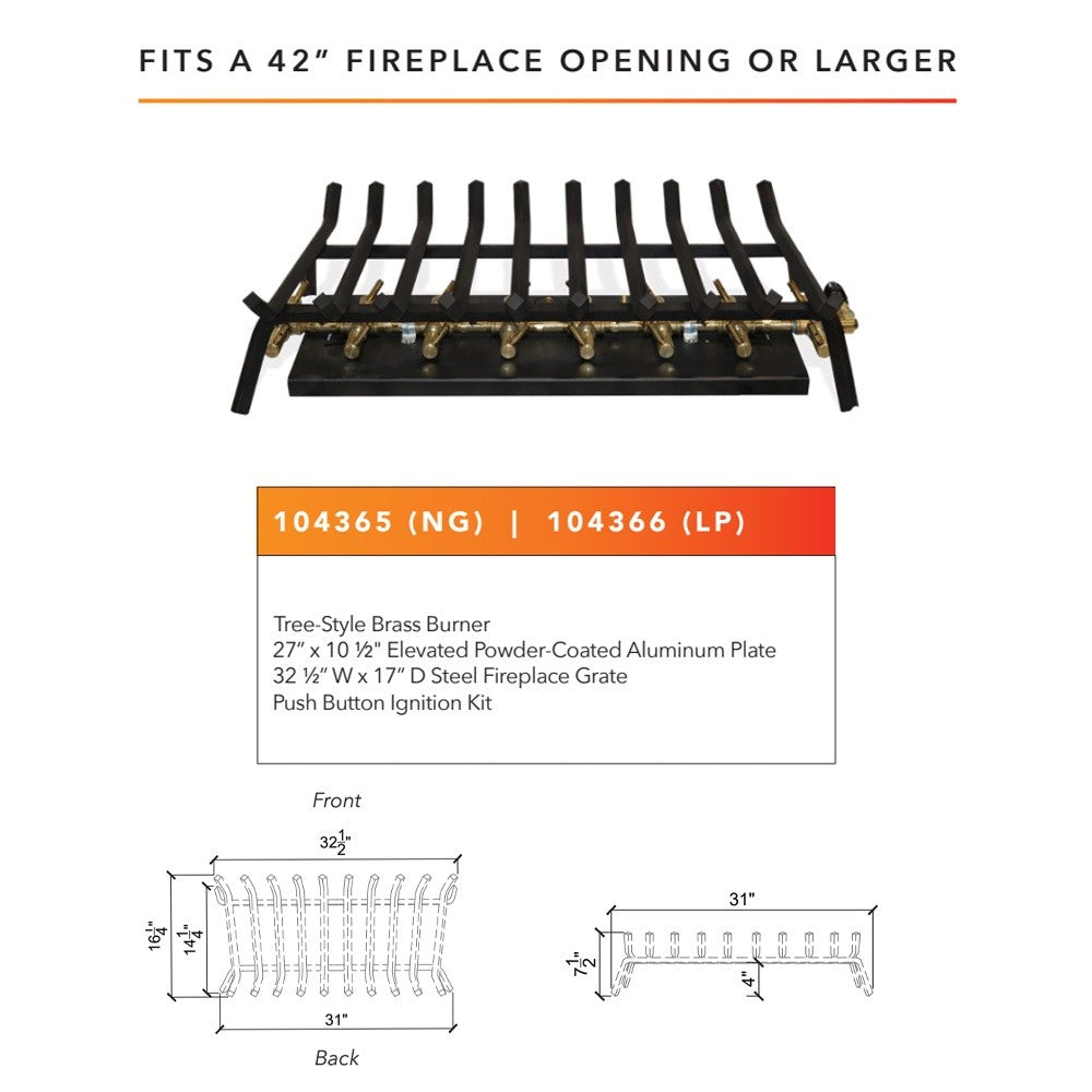 42-inch fireplace crossfire burner grate assembly with push button ignition kit