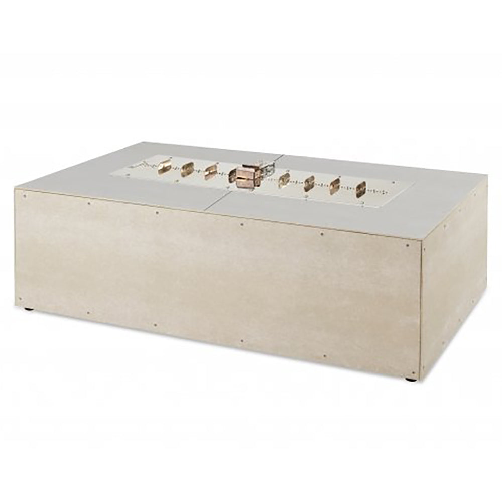 Tall linear fire pit table kit with control panel on light-gray top