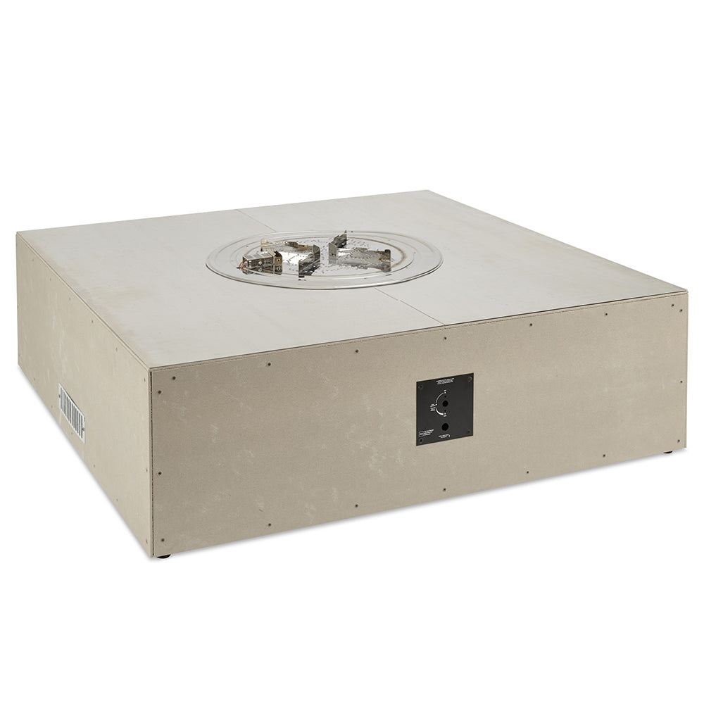 Square ready-to-finish fire pit table kit with control panel and burner opening