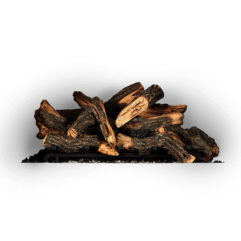 Split oak log set with dark brown, cracked wood pieces arranged in a bed