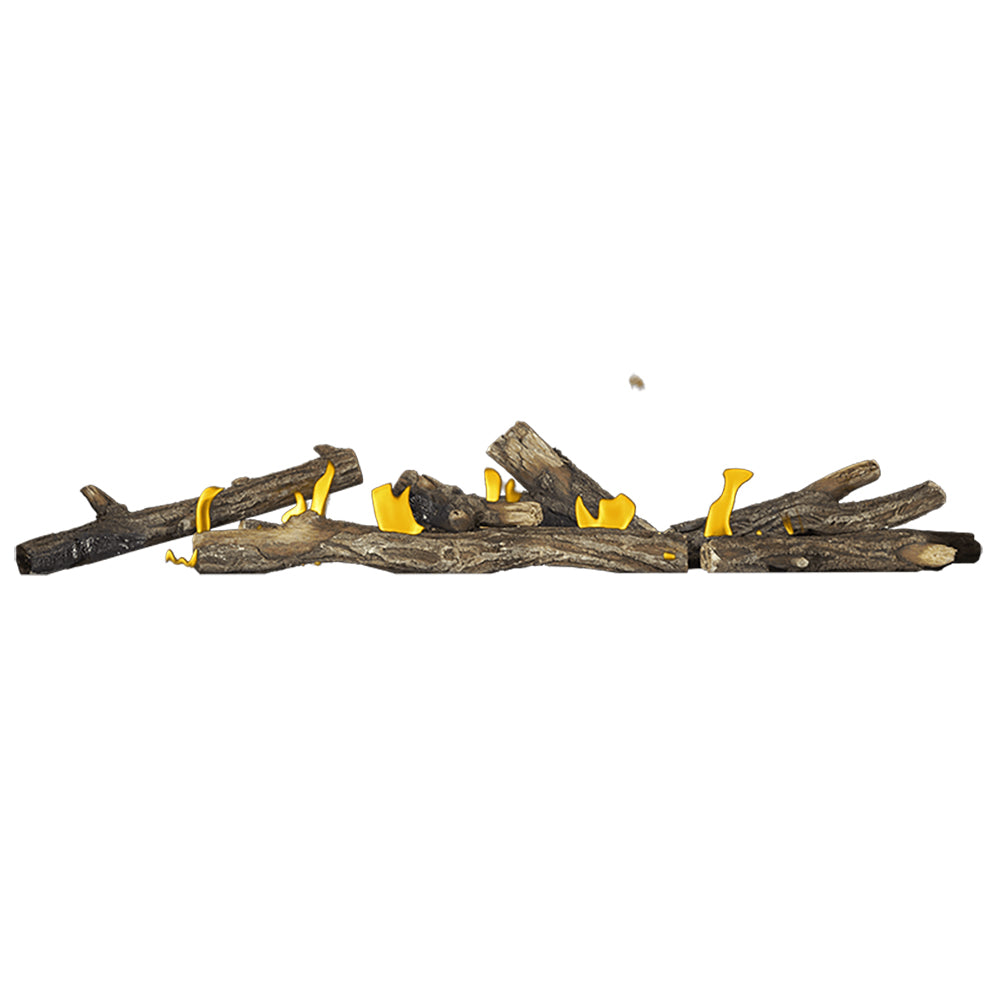 Faux gas fireplace log set with yellow ember pieces