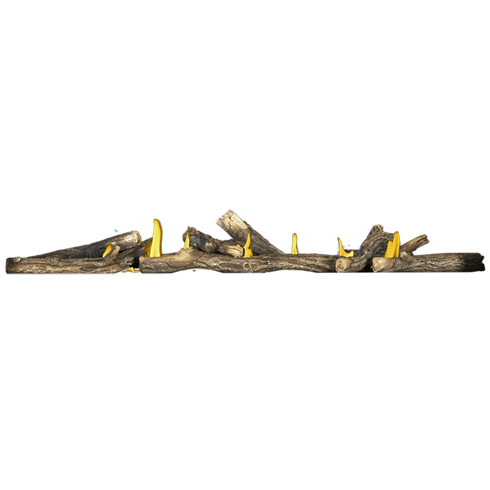 Oak gas fireplace log set with yellow flame accents