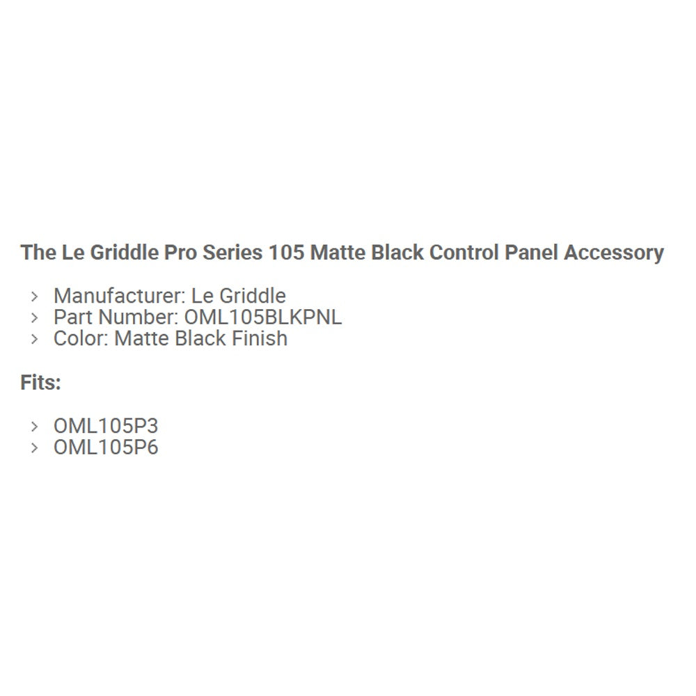 Matte black control panel accessory info text with part number and compatible models