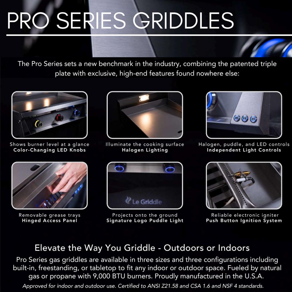 Pro Series gas griddles control panel with blue LED and burner knob lighting