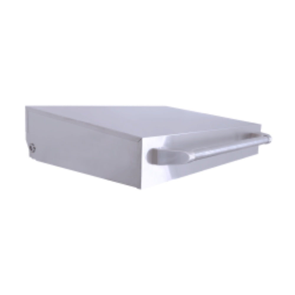 Stainless steel griddle lid with front handle bar, side view