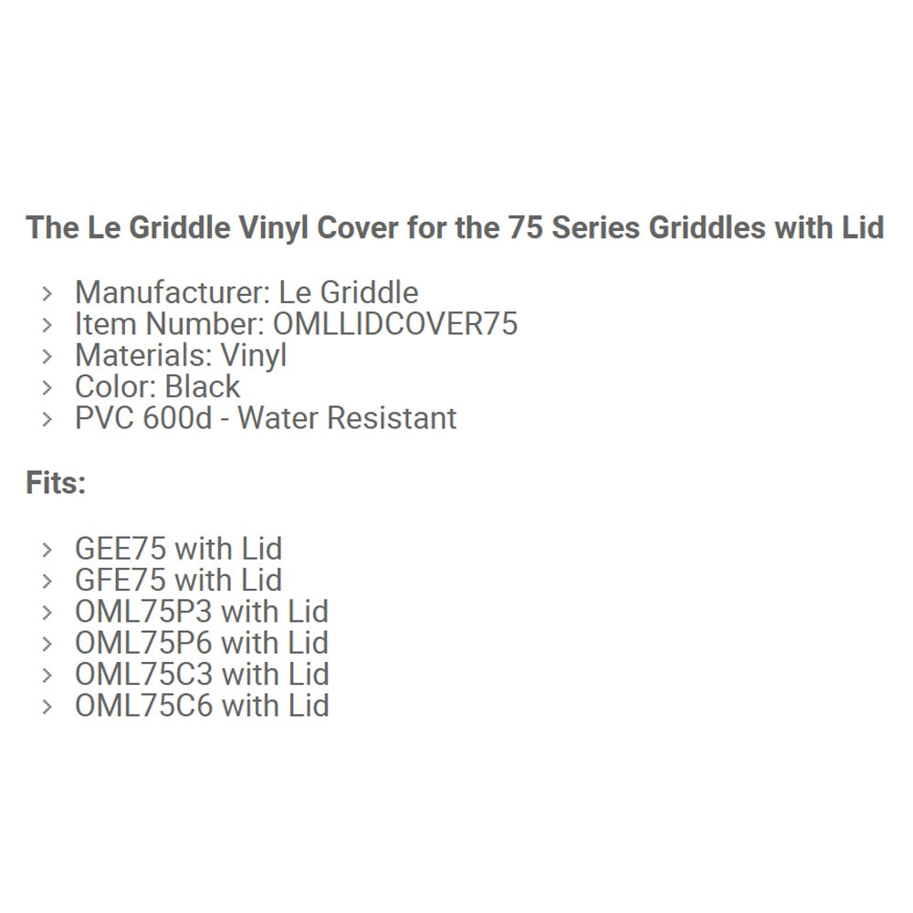 Vinyl grill cover product information text, including materials and fit list
