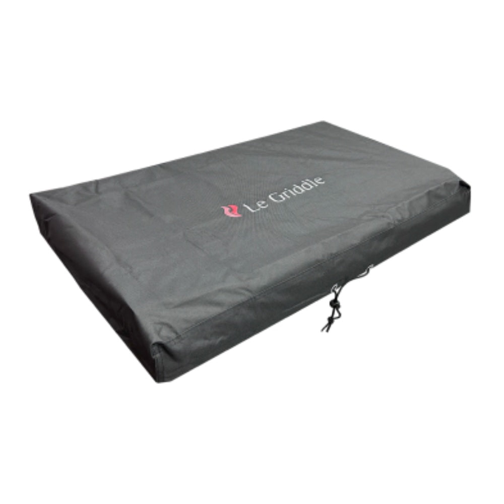 Dark vinyl plate cover for built-in griddles with Le Griddle logo and drawstring tie