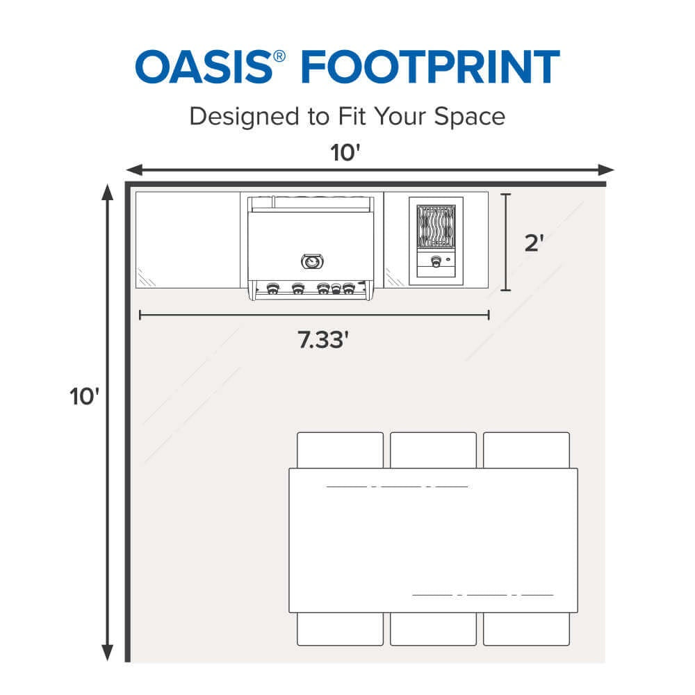 Outdoor kitchen footprint layout diagram with dimensions for a built-in grill