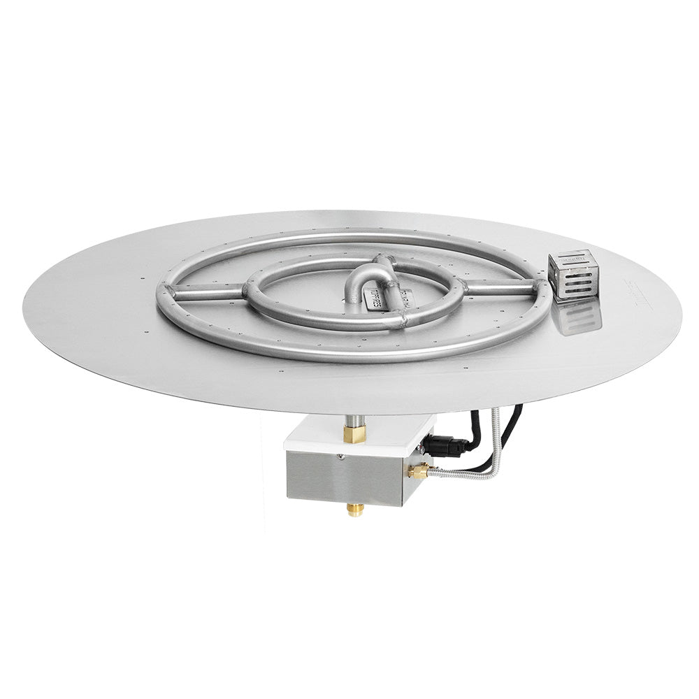 Round gas fire pit burner kit with circular burner ring and ignition module