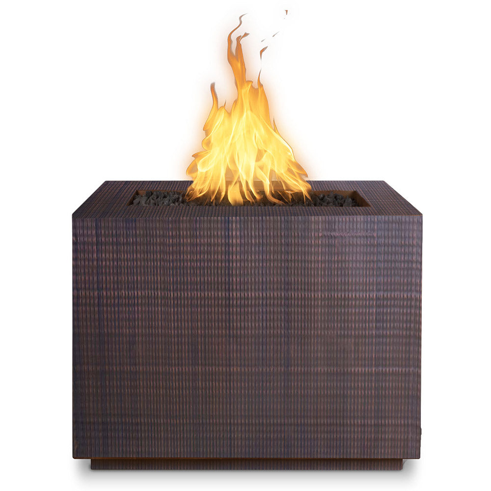 Square gas fire pit with tall flames on top