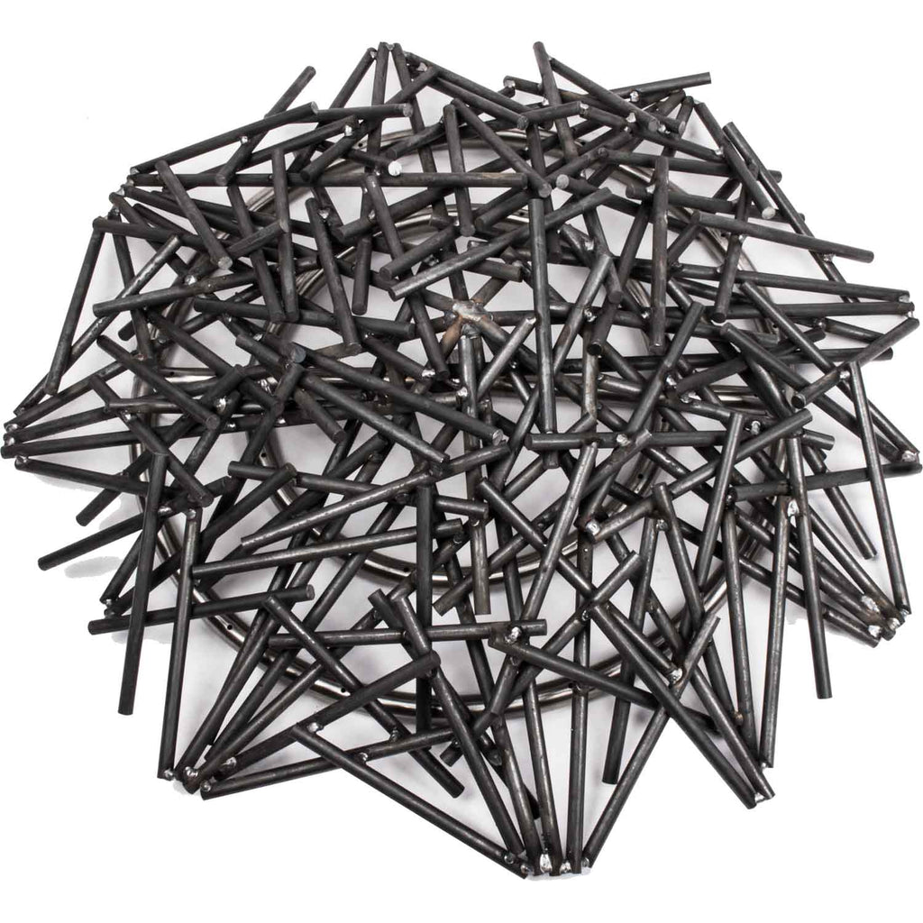 Bird's nest burner with dark steel rod grid in a clustered nest shape