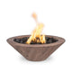 Brown wood-grain concrete gas fire bowl with burning flames