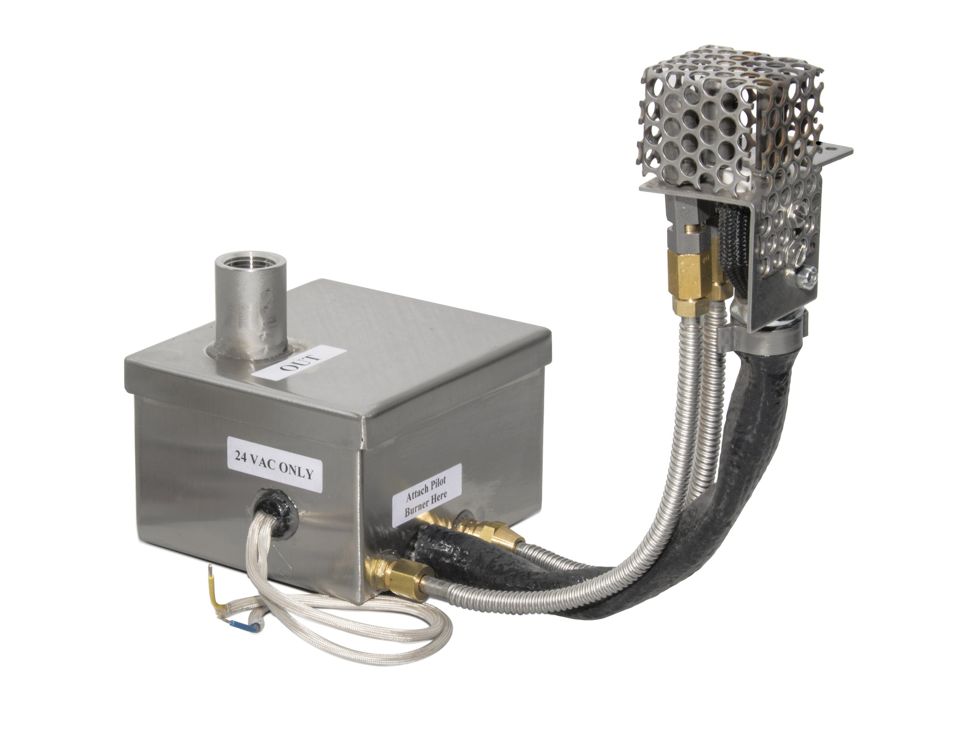 Stainless steel gas fire pit ignition valve module with wiring and flexible hose
