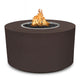 Brown speckled powder-coated steel gas fire pit with round bowl and visible flames