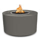 Pewter gray powder-coated steel gas fire pit with round bowl and visible flames