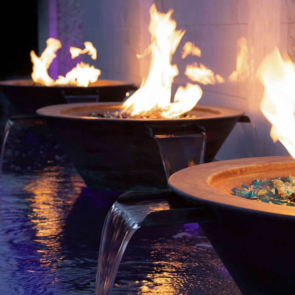 TOP Fires by The Outdoor Plus Cazo Round 4-Way Copper Gas Fire and Water Bowl