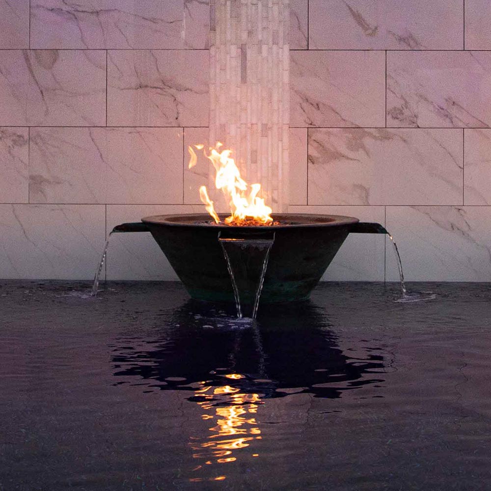 TOP Fires by The Outdoor Plus Cazo Round 4-Way Copper Gas Fire and Water Bowl