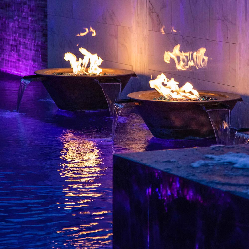 TOP Fires by The Outdoor Plus Cazo Round 4-Way Copper Gas Fire and Water Bowl