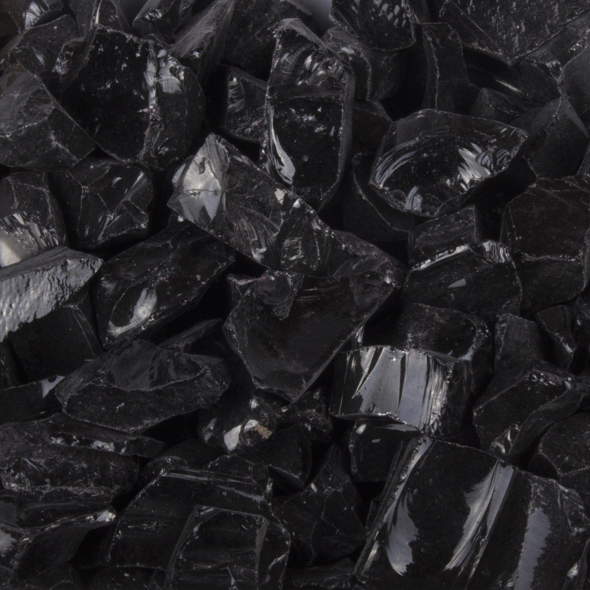 Black fire glass chunks, assorted sizes for outdoor fire features