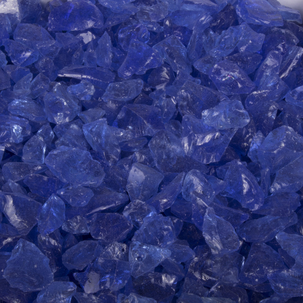 Blue fire glass chunks, 0.5–0.75 in pieces for fire pits and fireplaces