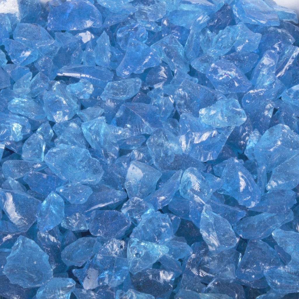 Turquoise fire glass chunks, small 0.5–0.75 in pieces