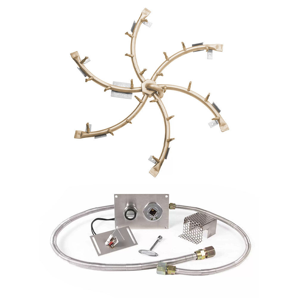 Gas fire pit burner kit parts set with brass burner ring and gas valve box