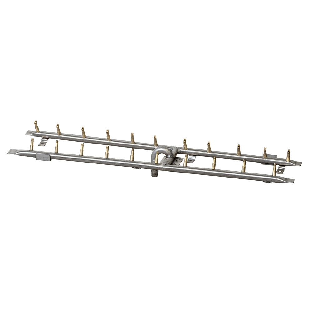 Rectangular stainless steel H-shaped gas fire pit burner with brass ports