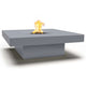 Square concrete gas fire pit table with flame, medium gray top and base
