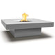 Square concrete gas fire pit table with flame, light gray top and base