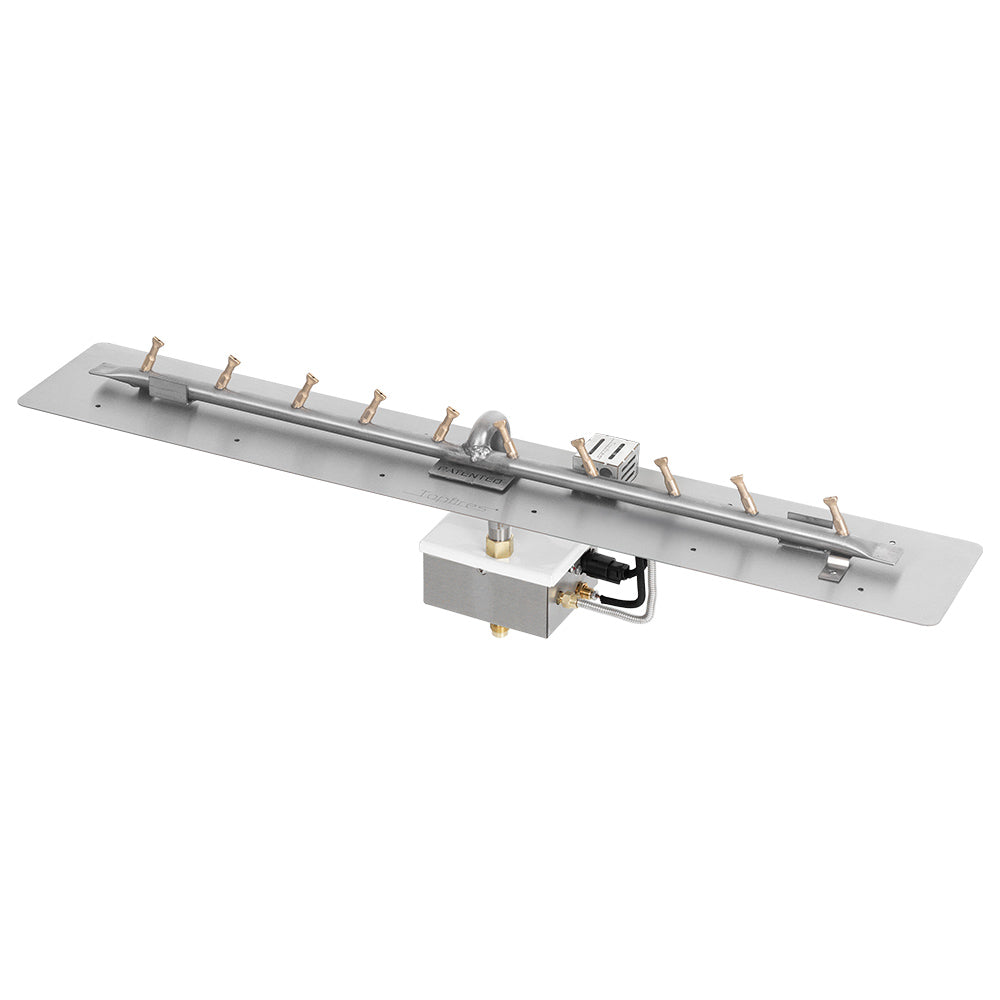 Stainless steel linear gas fire pit burner kit with electronic ignition and flat pan