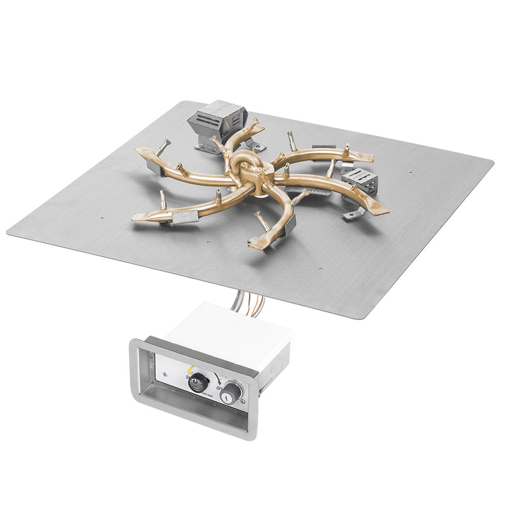 Gas fire pit burner kit with brass bullet burner head and control module