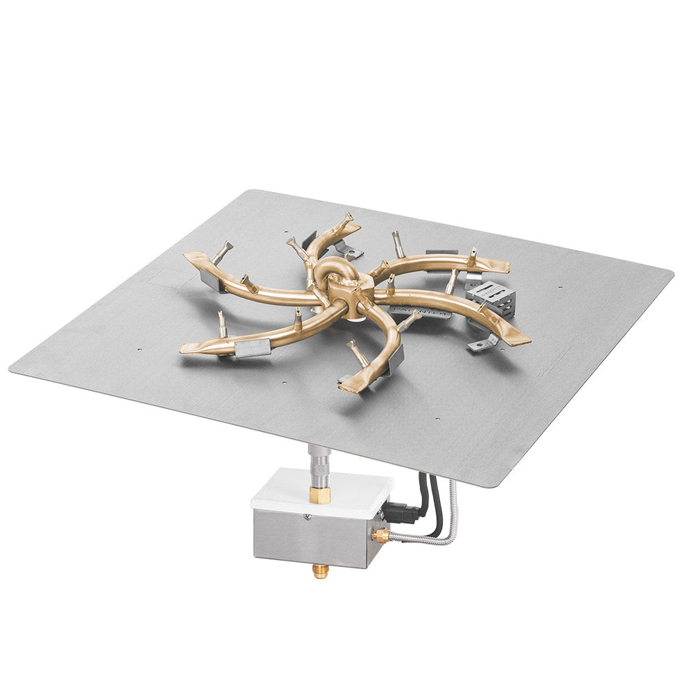 Brass bullet electronic ignition gas fire pit burner kit with square flat pan