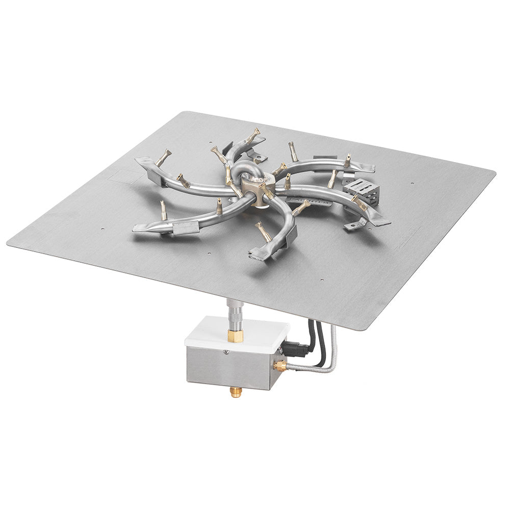 Stainless steel gas fire pit burner kit with round flat pan and electronic ignition