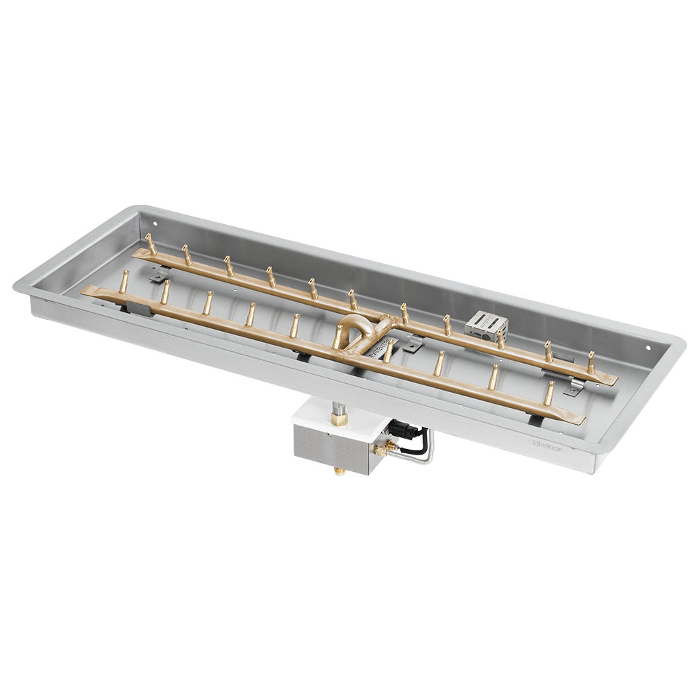 Gas fire pit burner kit with brass H-style burner and electronic ignition control