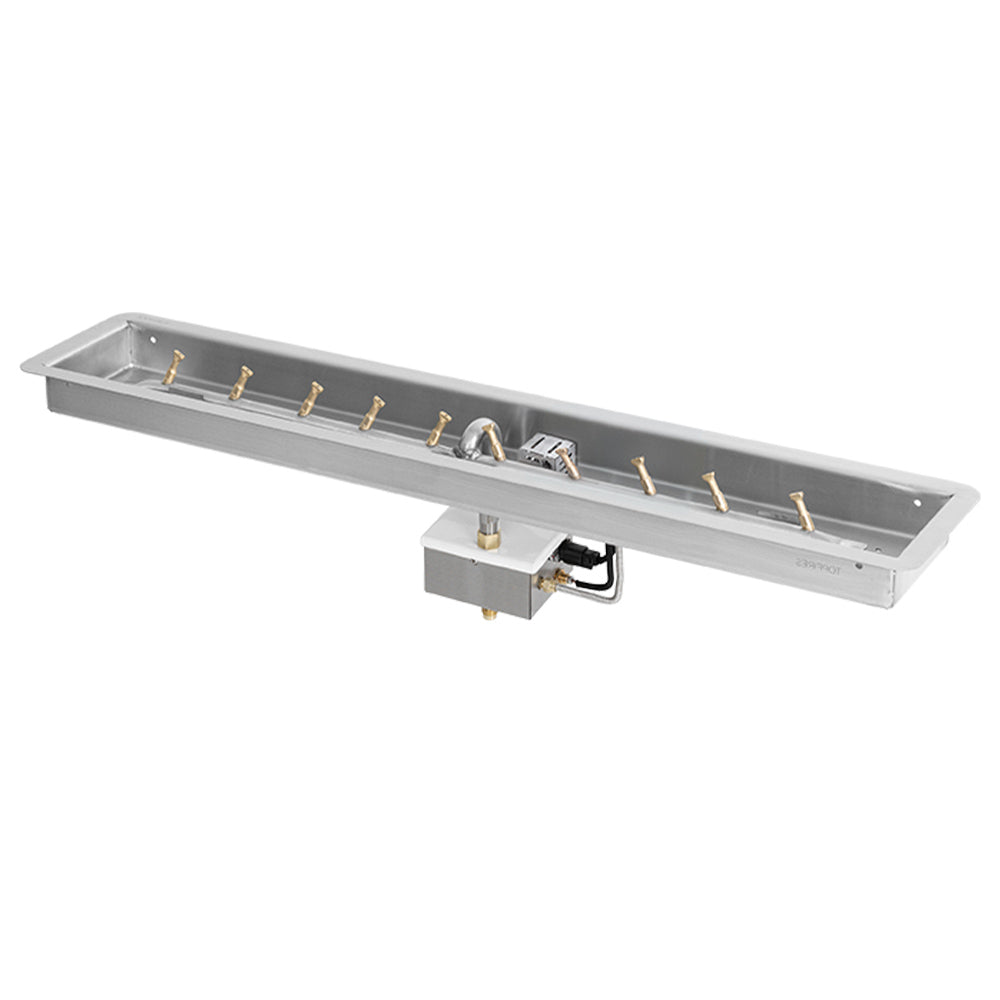 Stainless steel linear gas fire pit burner kit with electronic ignition and control box