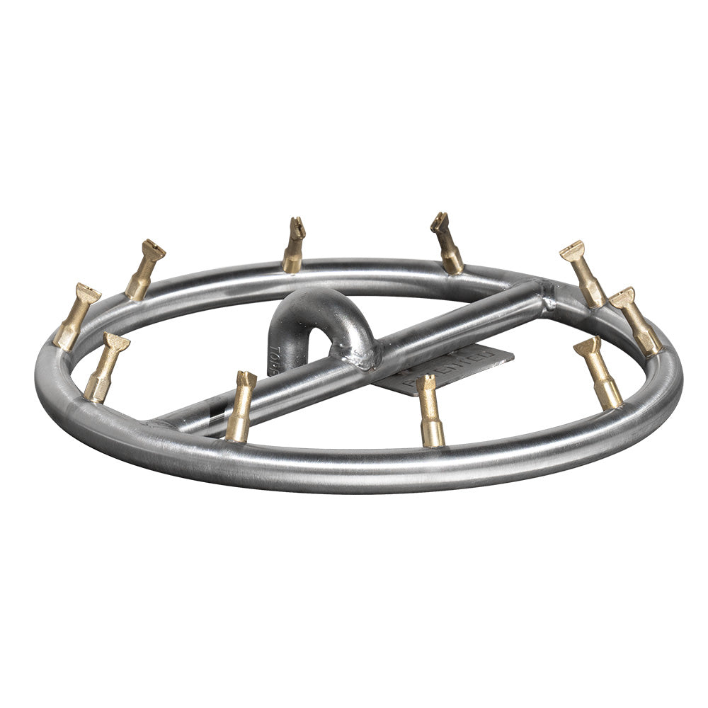 Stainless steel round bullet burner with curved tube and brass ignition jets