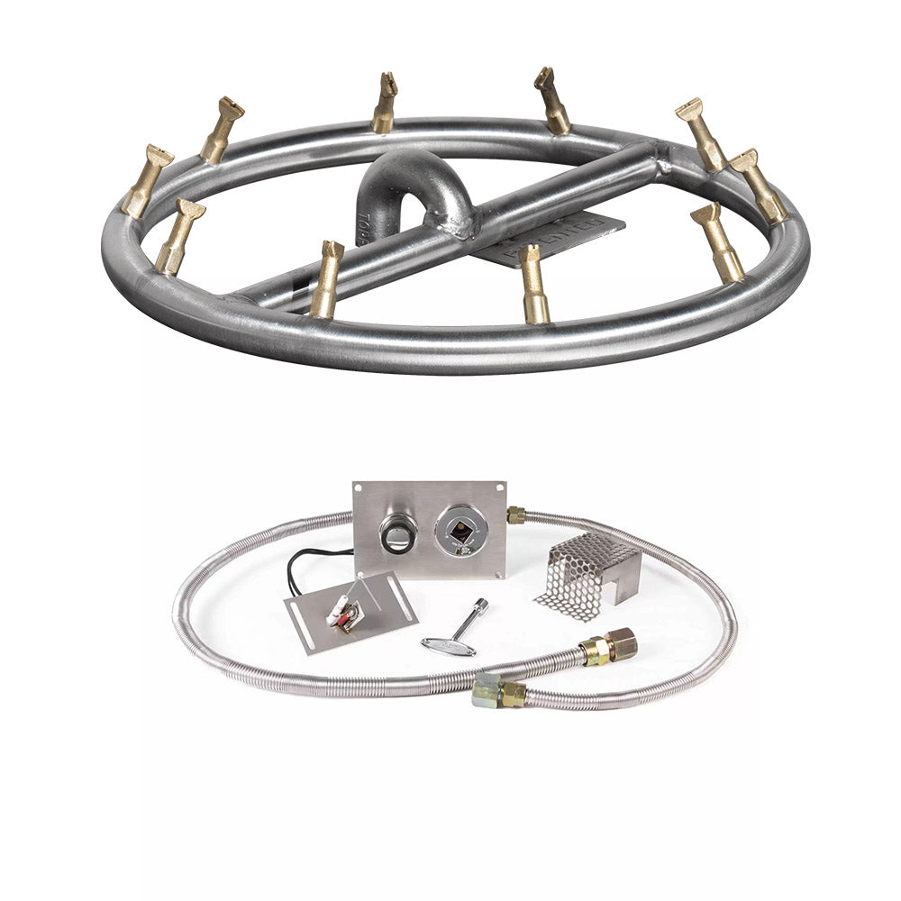Stainless steel round gas fire pit burner kit with spark ignition assembly